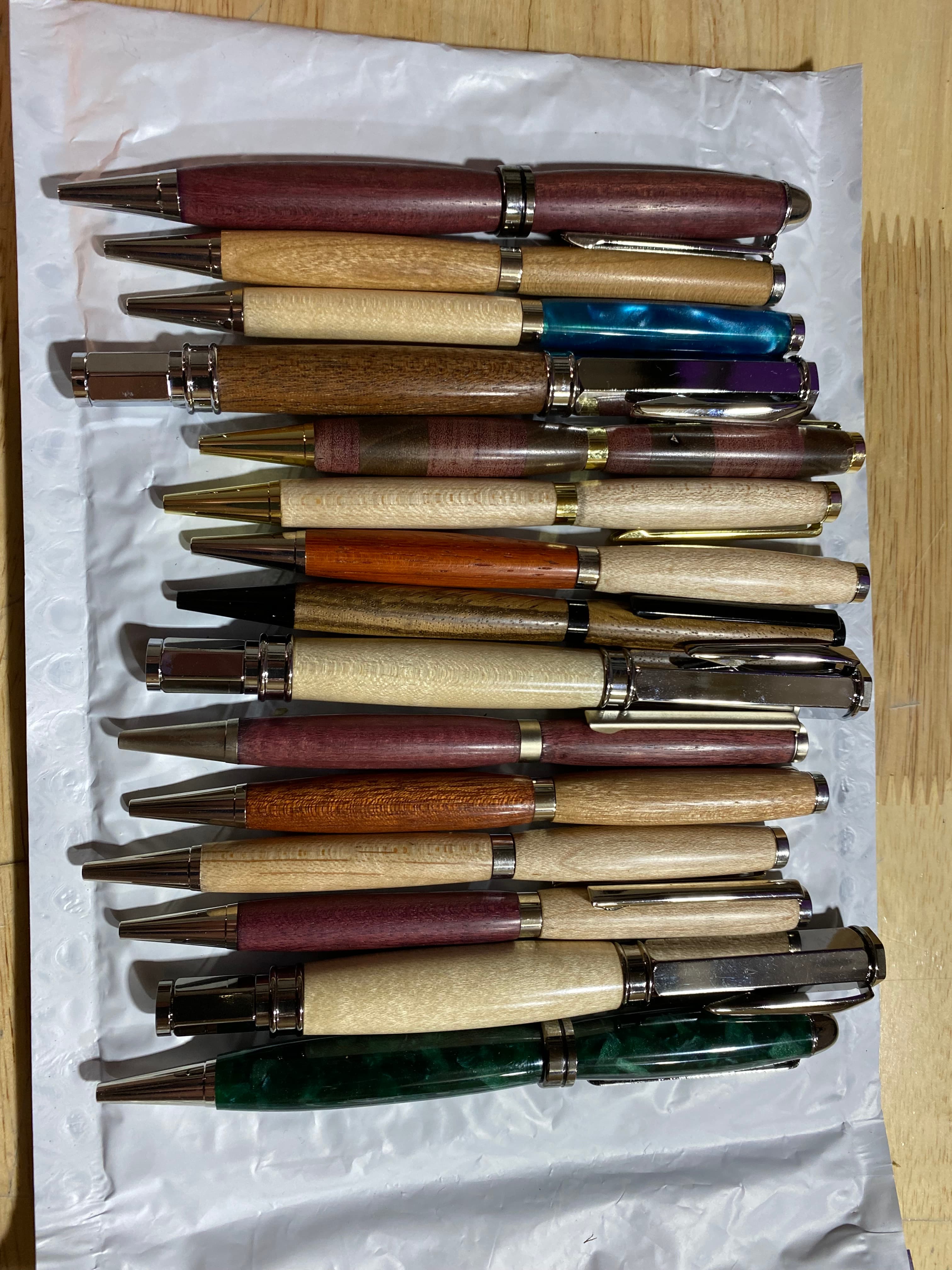 Custom pens laid out together